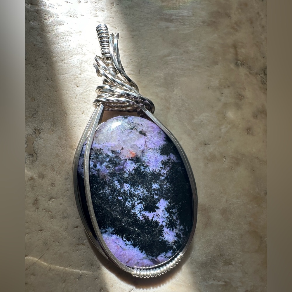 SALE- ๐ Sterling Silver Natural Charolite Stone Necklace Pendant - Picture 5 of 8